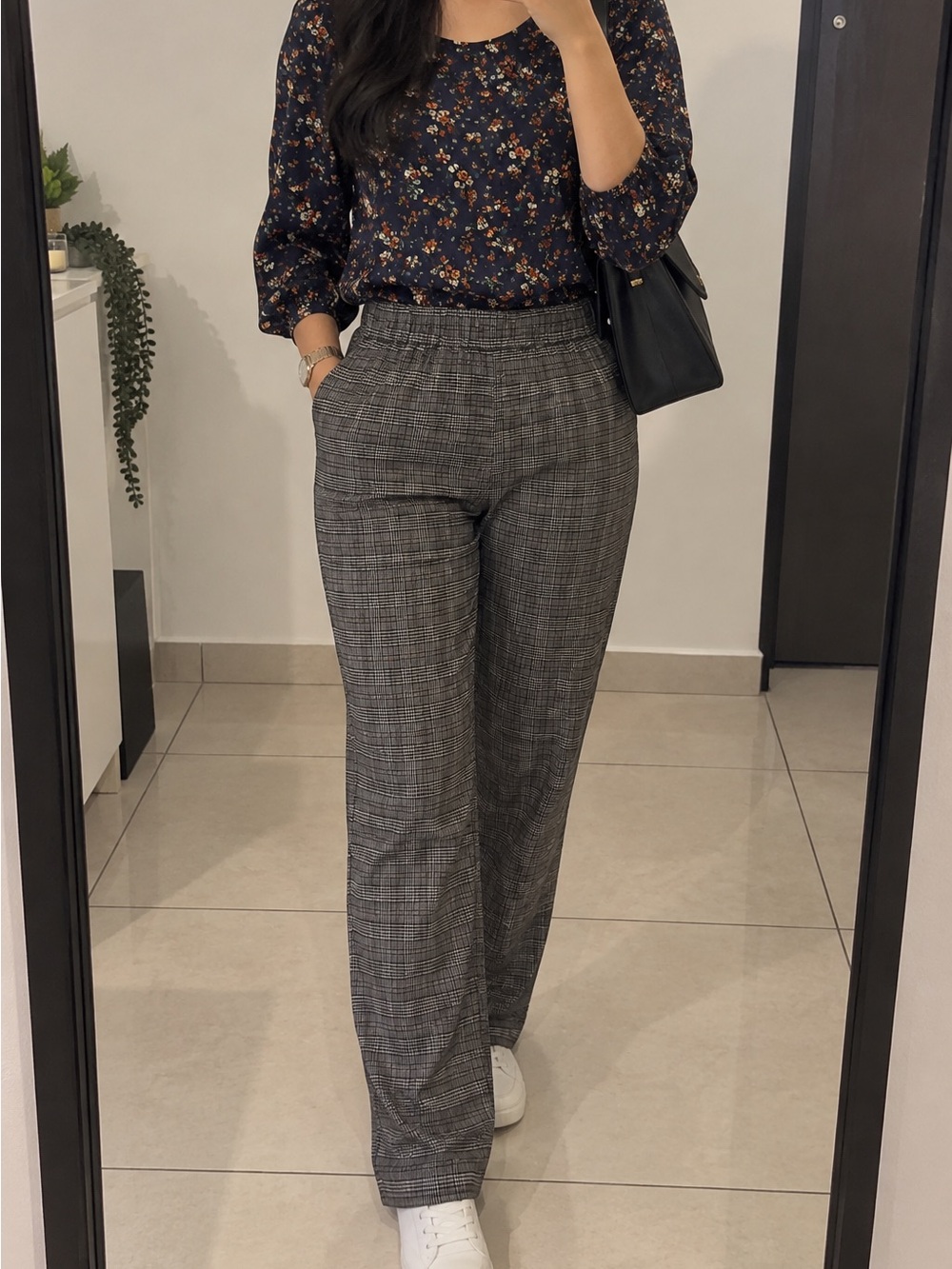 Abercrmbie & Fitch High-Waist Plaid Wide-Leg Pants - Gray